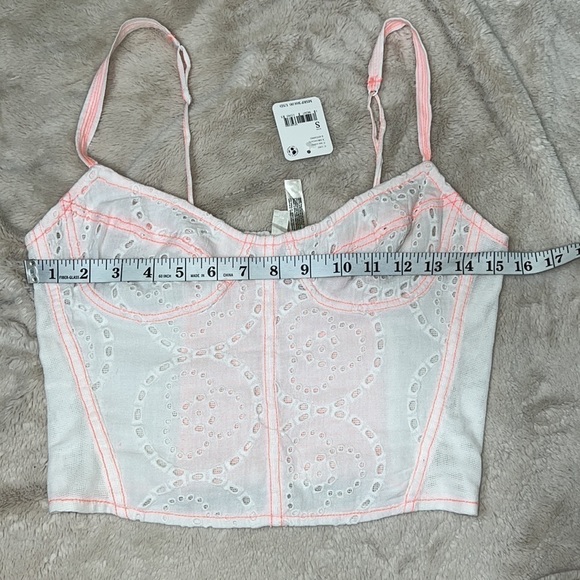 FREE People White and Peach Cotton Eyelet Corset Smocked Back Top -Sz Small, NWT - Picture 10 of 14
